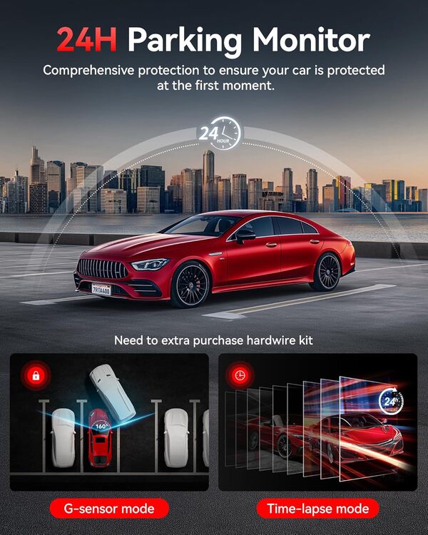 REDTIGER A4 4K Front & 1080P Rear Dash Cam - 5GHz Wi-Fi, 64GB Card, GPS