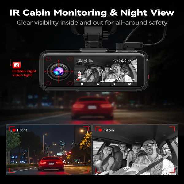 Redtiger A6 3Channel Dash Cam 2.5K Front + 1080P Rear + Cabin, Touchscreen