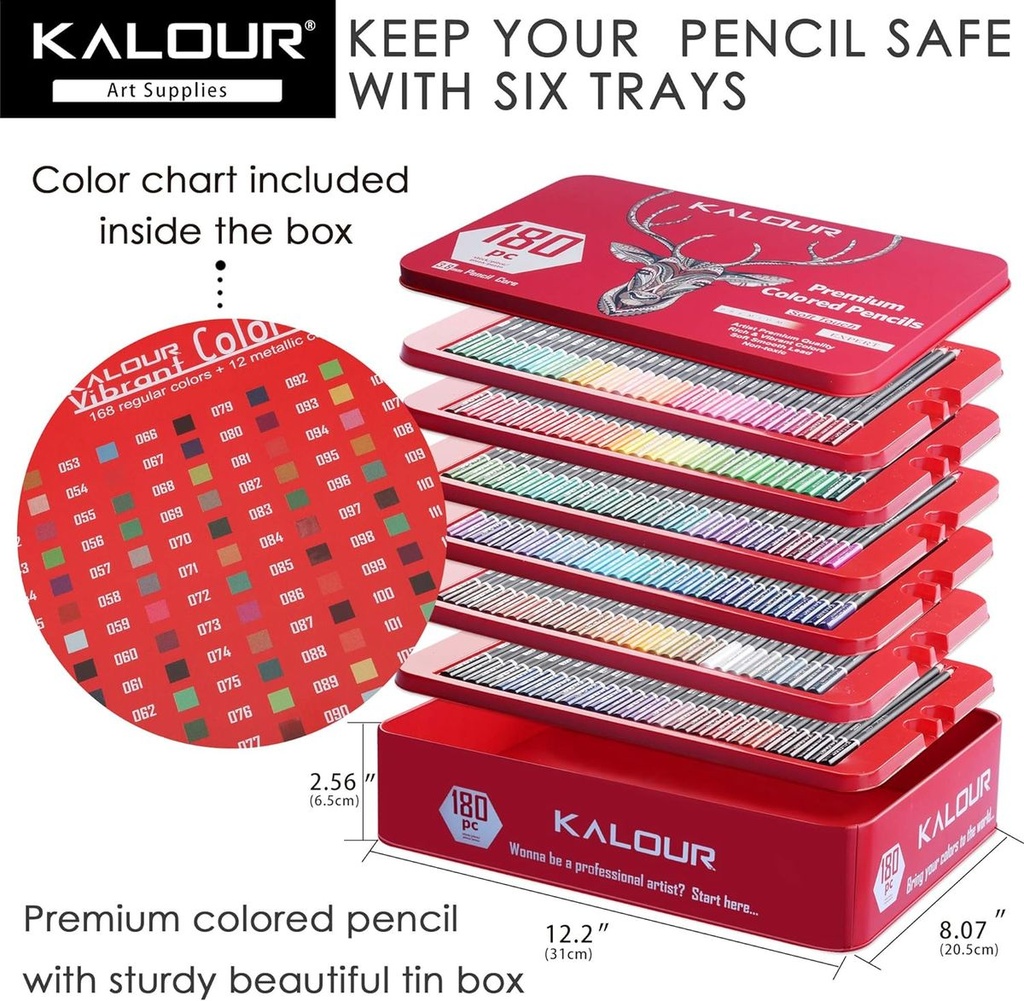 KALOUR 180 Colored Pencil Set for Adults Artists kids 3.8mm Rich Pigment