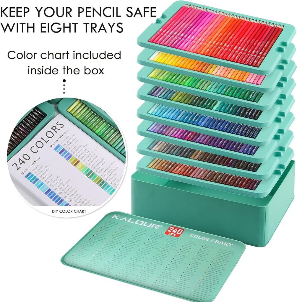 KALOUR 240 Professional Colored Pencils Artists Soft Core Vibrant Color