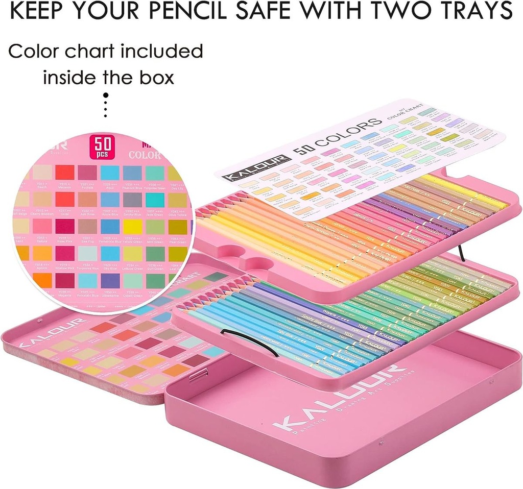 KALOUR 50 Macaron Pastel Colored Pencils Artists Soft Core