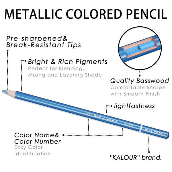 KALOUR 50 Metallic Color Pencil Set in Nylon Case Vibrant Metallic Colors
