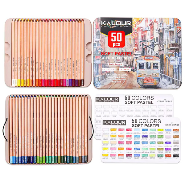 KALOUR 50 Pastel Color Pencil Tin Box Set - Soft Pastel Colored Pencils