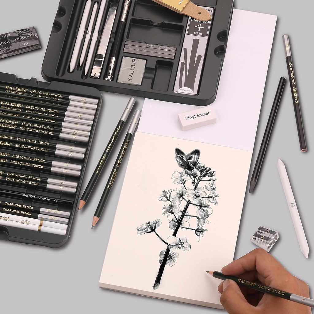 KALOUR 52-Pack Sketch Drawing Pencils Kit with Two Sketchbooks and Tin Box
