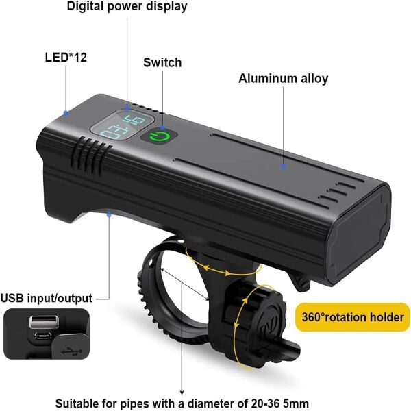 SUPERFIRE BL26 Bike Lamp - 500 Lumens, 500m Range, IP65 Waterproof, 4600mAh