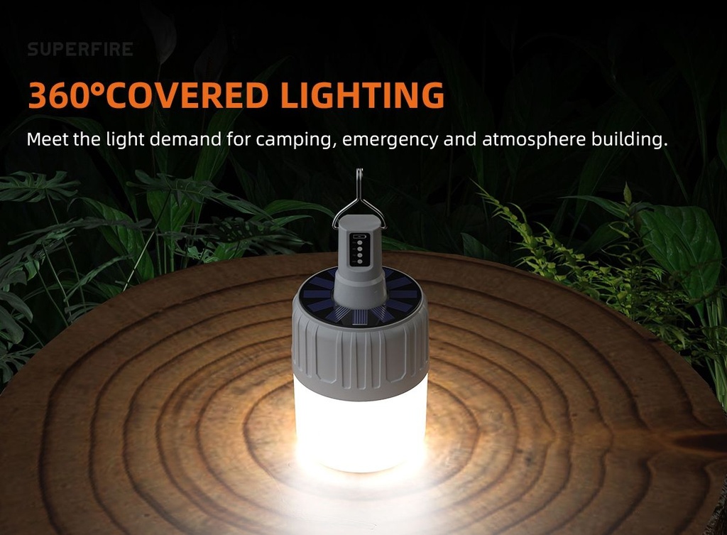 SUPERFIRE T26-S Solar Rechargeable Camping Light Lantern 500 Lumems