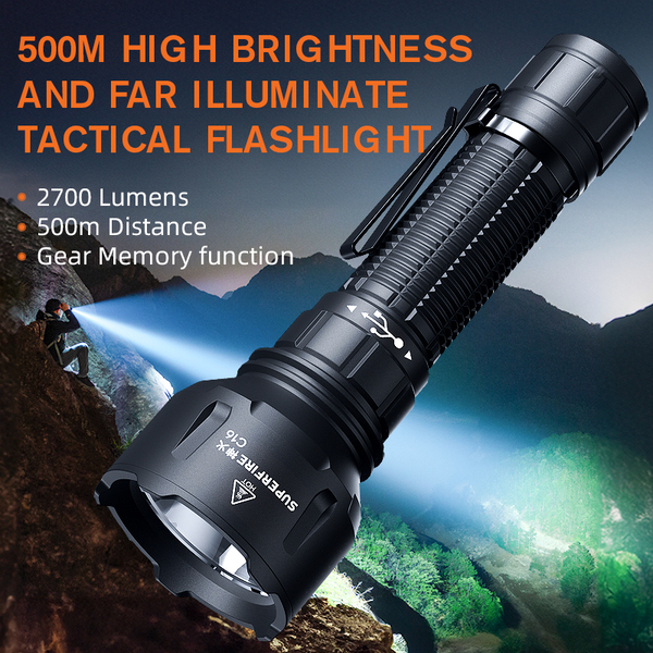 SUPERFIRE C16 Tactical Flashlight - 2700 Lumens, 40W Power, Type-C