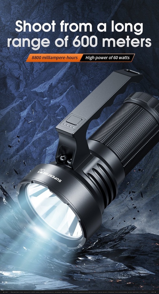 SUPERFIRE L20 Long-Range Heavy-Duty Flashlight - 5000 Lumens, 600m Beam
