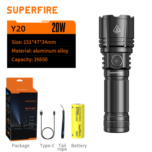 SUPERFIRE Y20 Zoomable LED Flashlight - 1200 Lumens Long-Range Torch