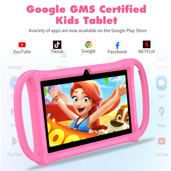 PRITOM K7 Pro Kids Tablet - 7" 4GB RAM, 32GB ROM, Case with Side Handles - Pink