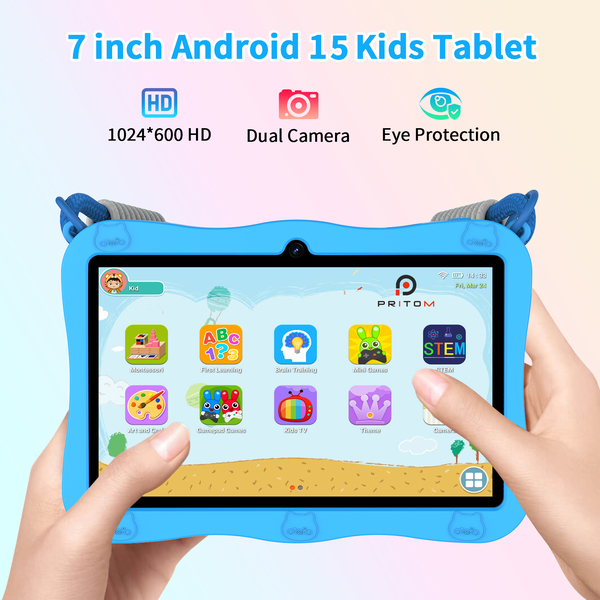 Pritom K7 Pro Pig 7" Kids Tablet - 3GB+5GB RAM, 32GB ROM, Parental Controls - Blue
