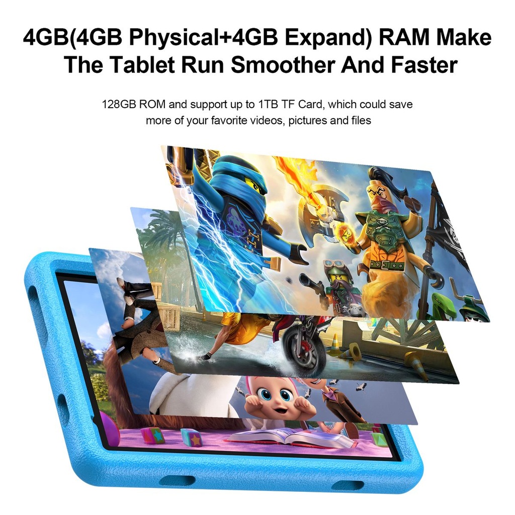 Pritom Smart Tablet for Kids 10" WiFi 4GB RAM 128GB ROM Parental Control - Blue