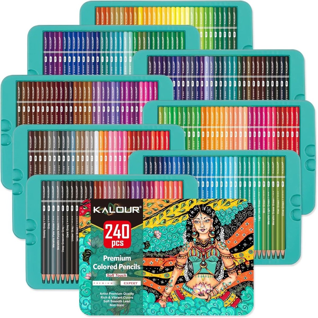 KALOUR 240 Professional Colored Pencils Artists Soft Core Vibrant Color