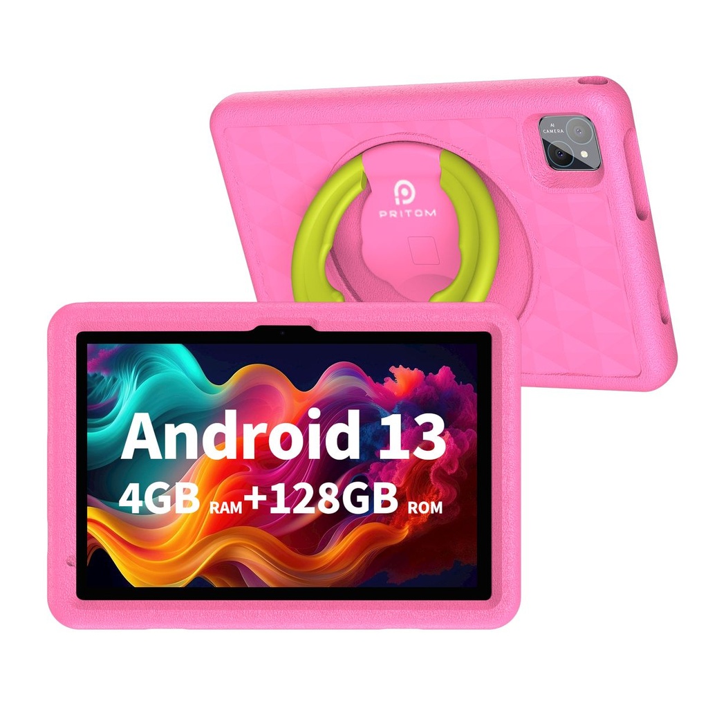 Pritom Smart Tablet for Kids 10" WiFi 4GB RAM 128GB ROM Parental Control - Pink