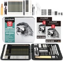 KALOUR 52-Pack Sketch Drawing Pencils Kit with Two Sketchbooks and Tin Box