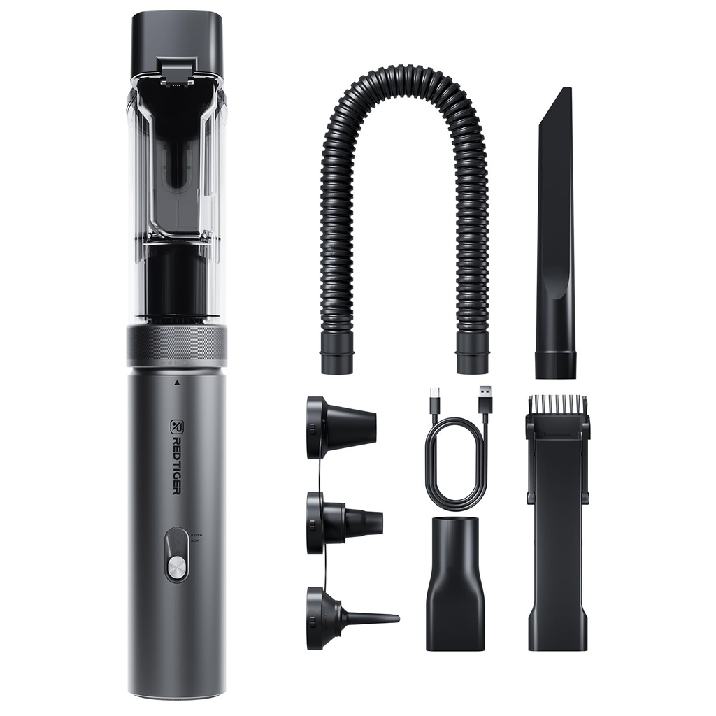 REDTIGER Cordless Car Vacuum Cleaner - 70 Min Runtime, USB-C Fast Charge