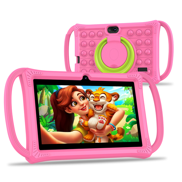 PRITOM K7 Pro Kids Tablet - 7" 4GB RAM, 32GB ROM, Case with Side Handles - Pink