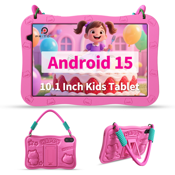 Pritom D11A Kids 10.1" Tablet 3GB+5GB RAM, 32GB ROM, Silicone Case & WI-FI6 - Pink