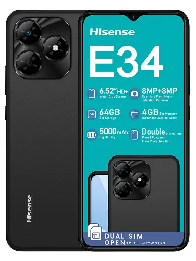 [6976866171267] DEVICE NEW 6.52 HISENSE E34 4GB 64GB BLACK
